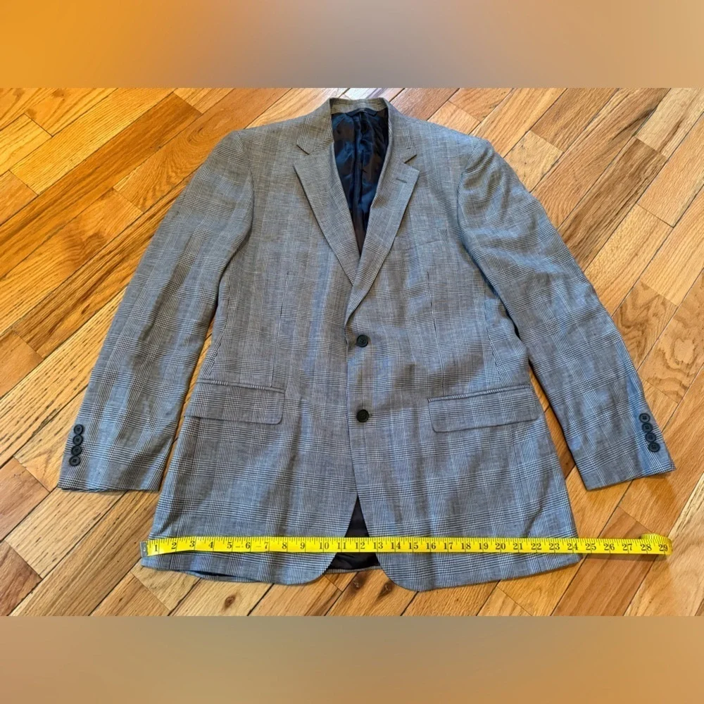 Brooks Brothers Blazer Mens 42L Blue/Black Linen/Wool Window Pane Jacket Sports